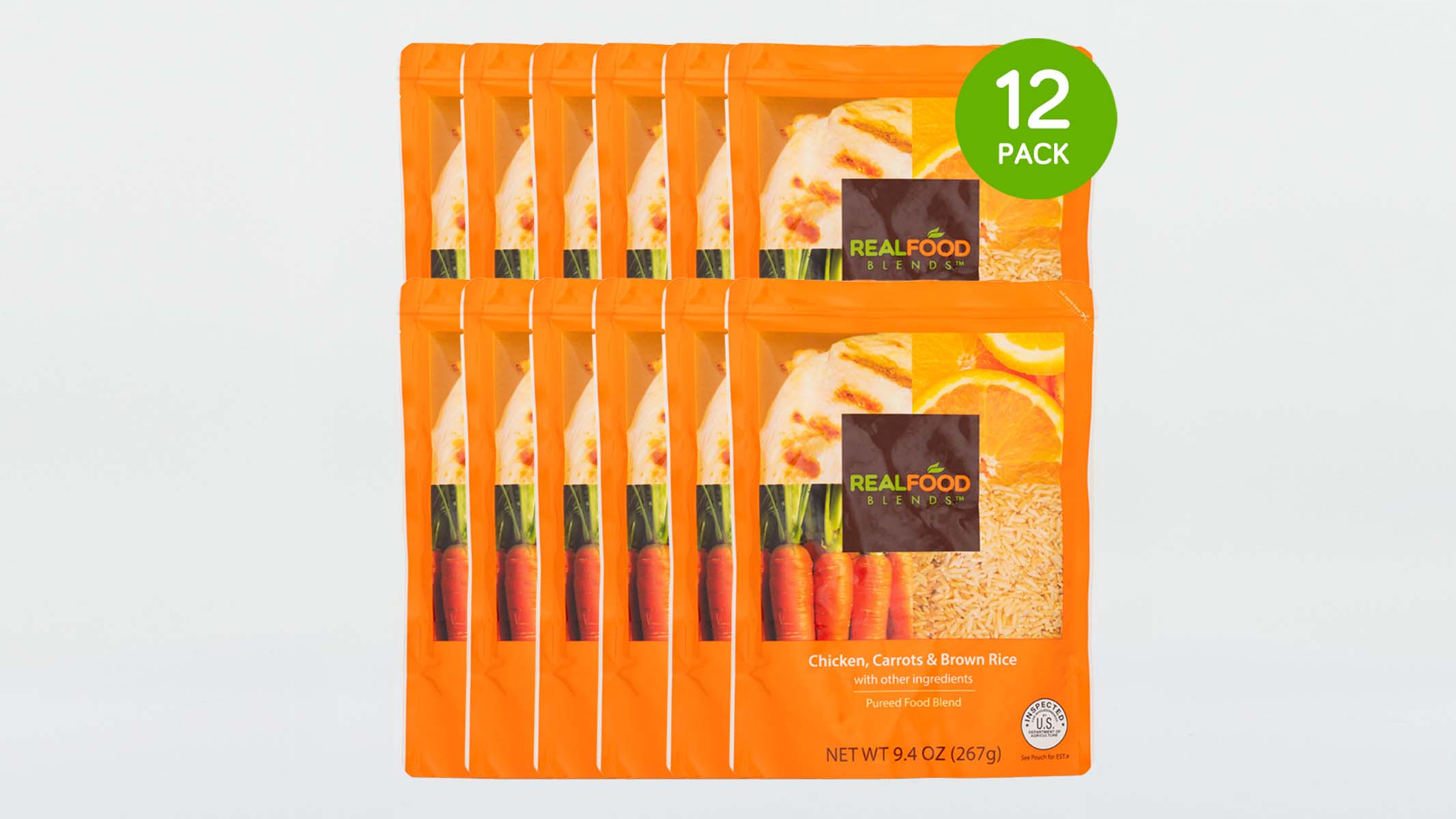 Real Food Blends Orange Chicken, Carrots & Brown Rice Pureed Blended Meal,  9.4 Oz Package (Pack Of 12) - MedicalSupplyMi