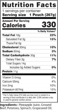 RFB Beef Nutrition Label