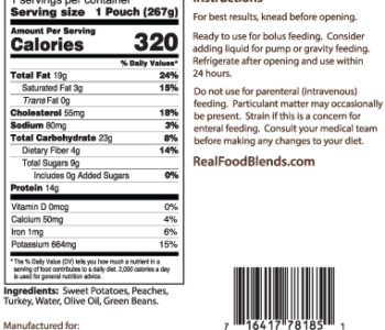 Real Food Blends Turkey, Sweet Potatoes & Peaches Tube Feeding Formula, 9.4 oz. Pouch - Case/12